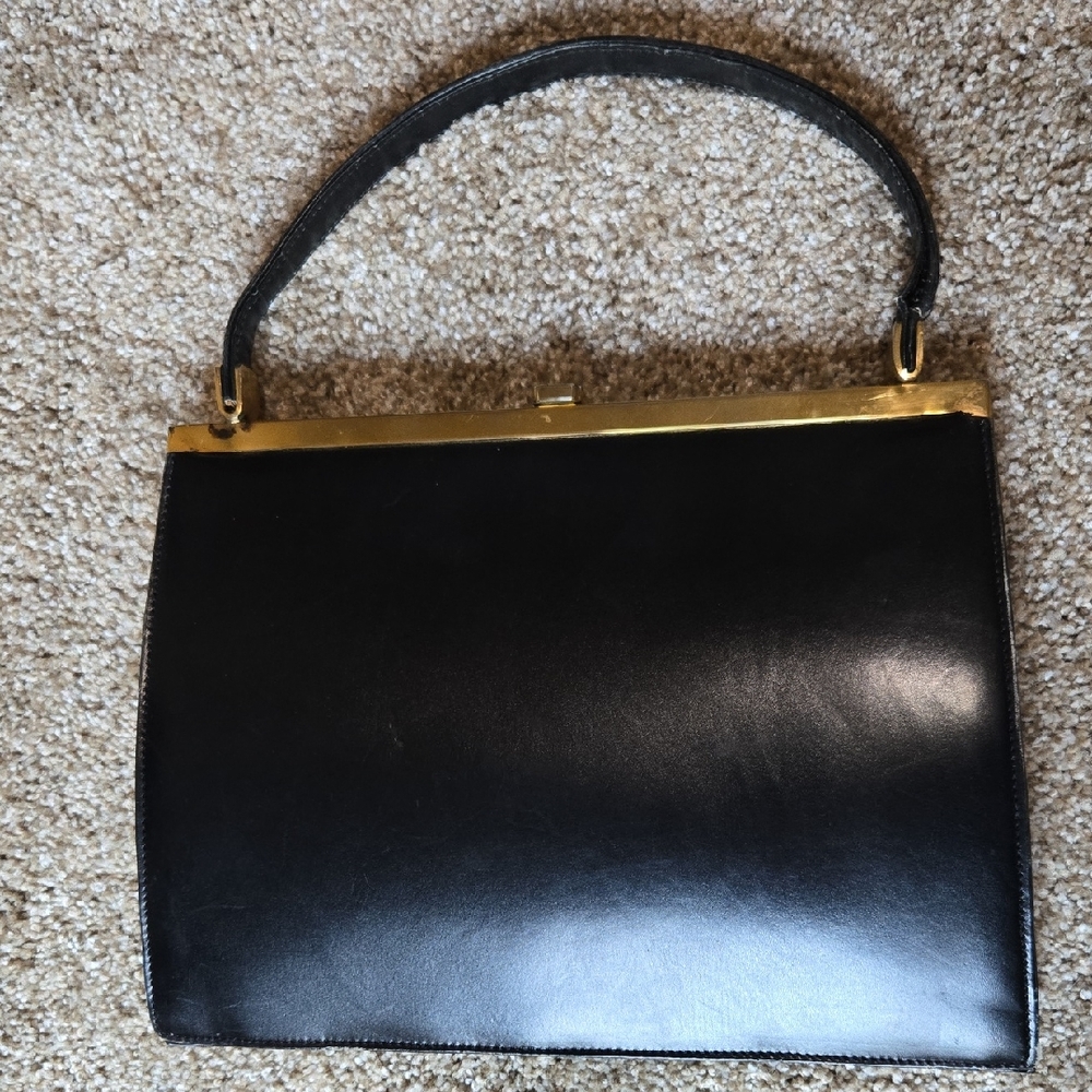 Vintage Black Leather Bag From Spain